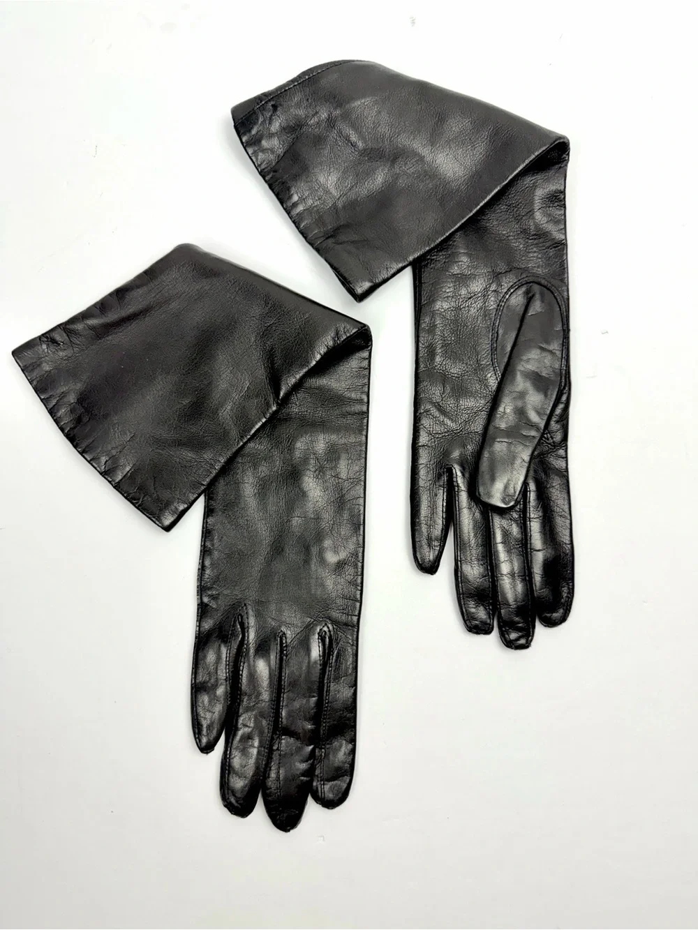 Vintage Black Long Leather Gloves Lined size 6 made in Italy